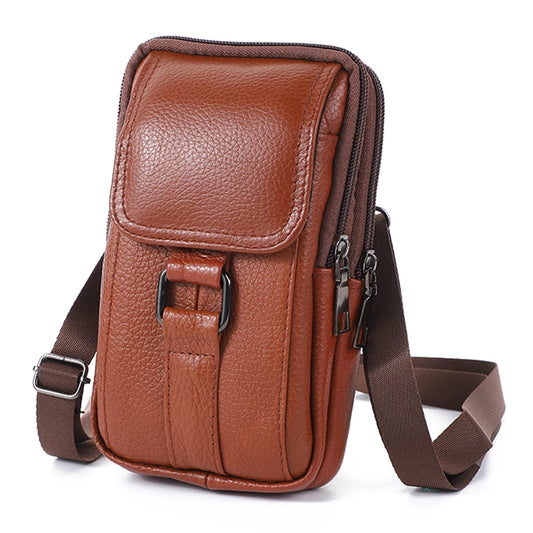 Men Leather Pouch Pocket Small Wallet -Travel Waist Bag Multi-Pockets
