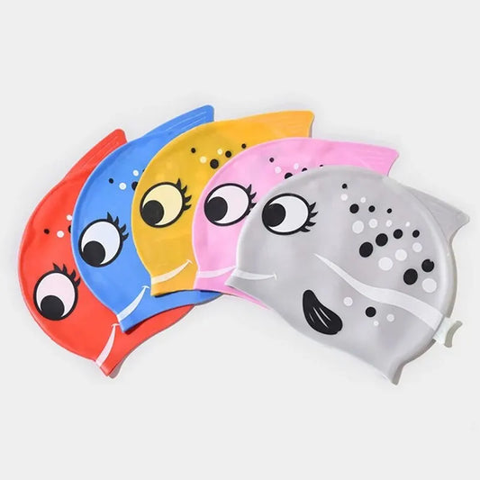 New Children Silicone Waterproof Fashion Cartoon Spot Fish Swimming Cap