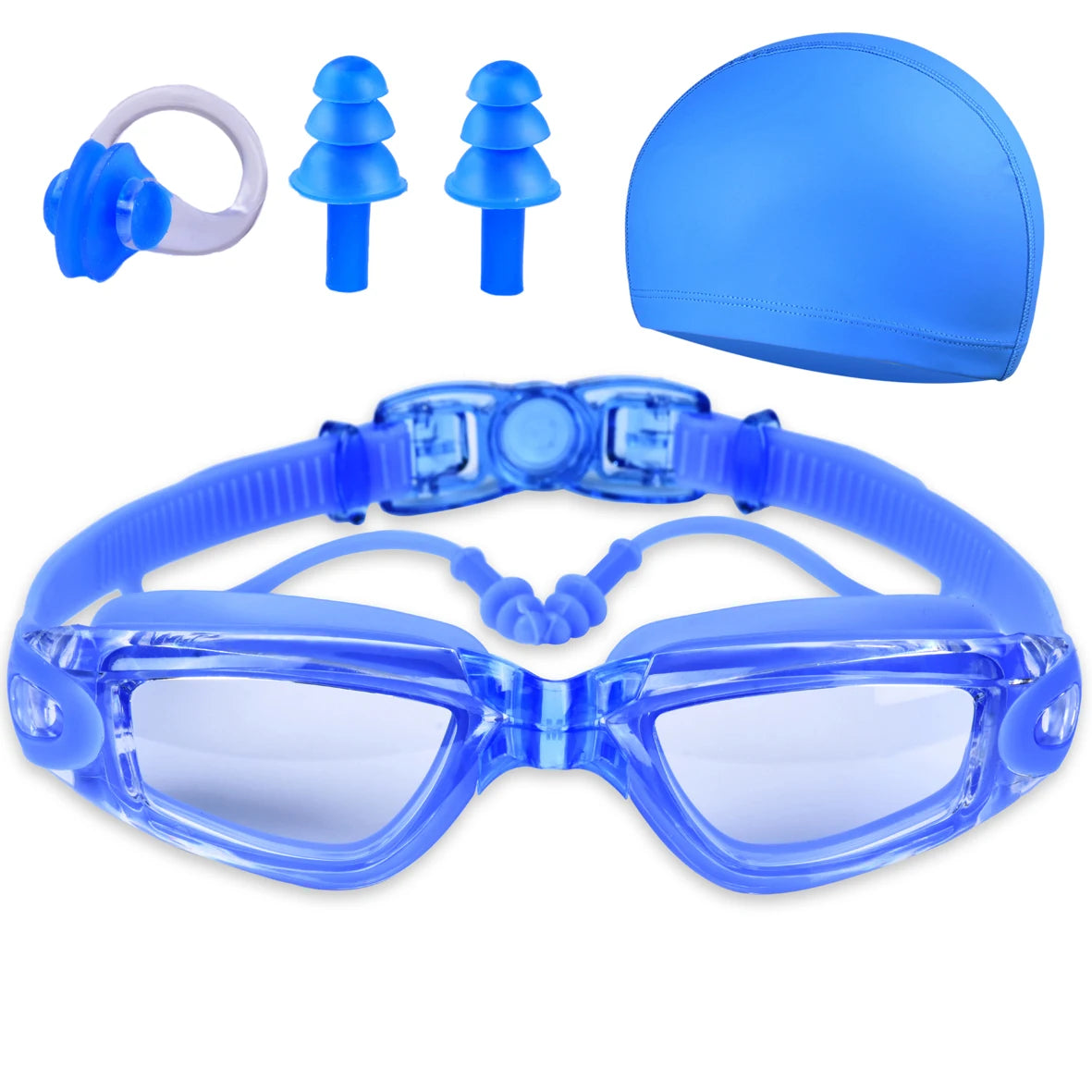 Adult Swimming Goggles Swimming Goggles Waterproof Fog-Proof High-Definition Swimming Goggles/Cap/Ear plugs and Nose Clip