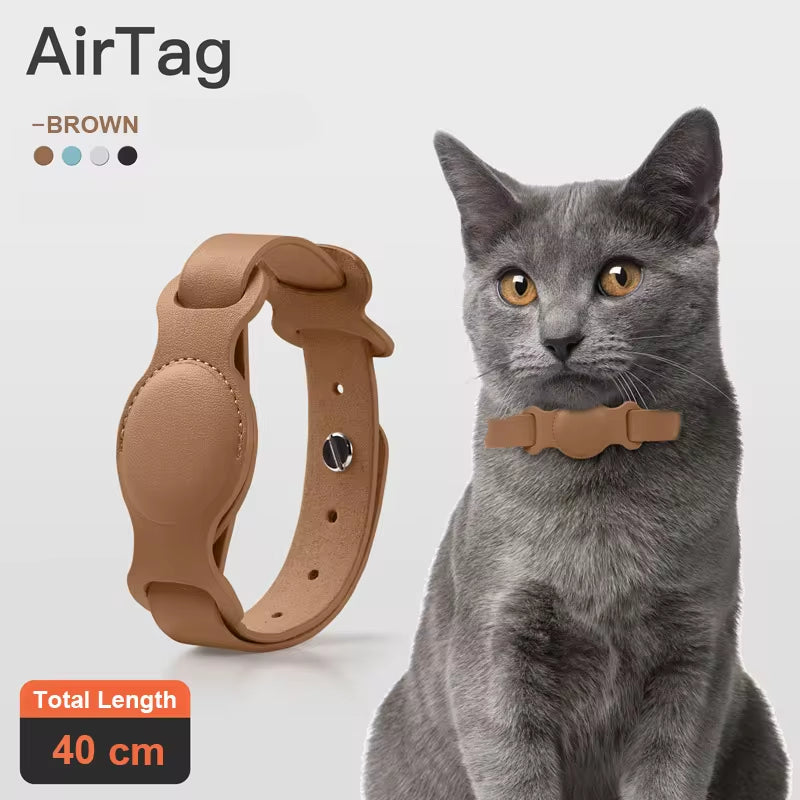 New Leather Pet Adjustable Collar for Apple Airtag Location Tracker Dog Cat Anti-Lost Airtag Case 