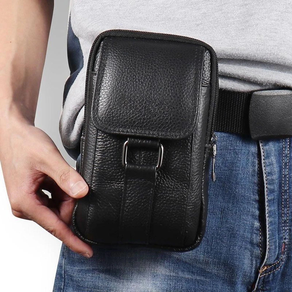 Men Leather Pouch Pocket Small Wallet -Travel Waist Bag Multi-Pockets