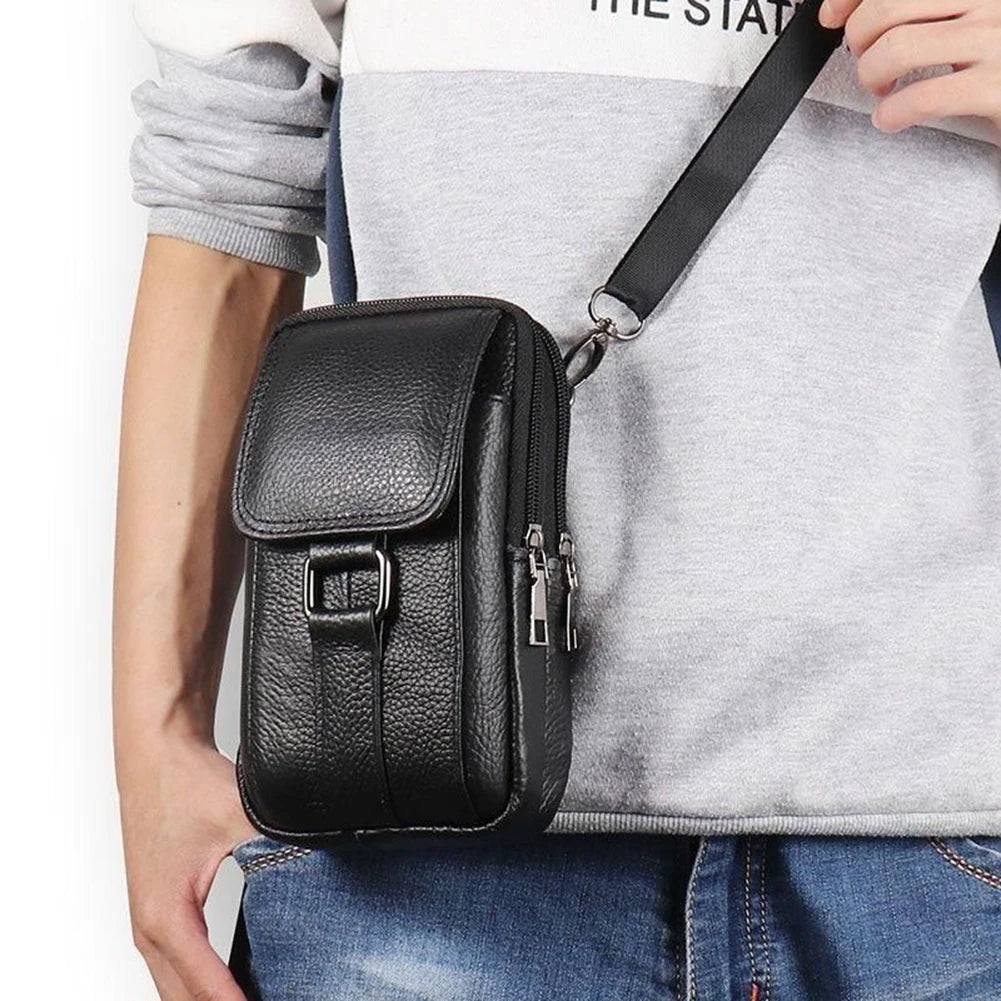 Men Leather Pouch Pocket Small Wallet -Travel Waist Bag Multi-Pockets
