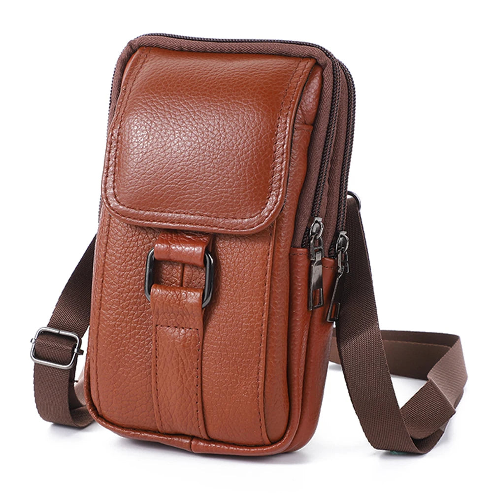 Men Leather Pouch Pocket Small Wallet -Travel Waist Bag Multi-Pockets