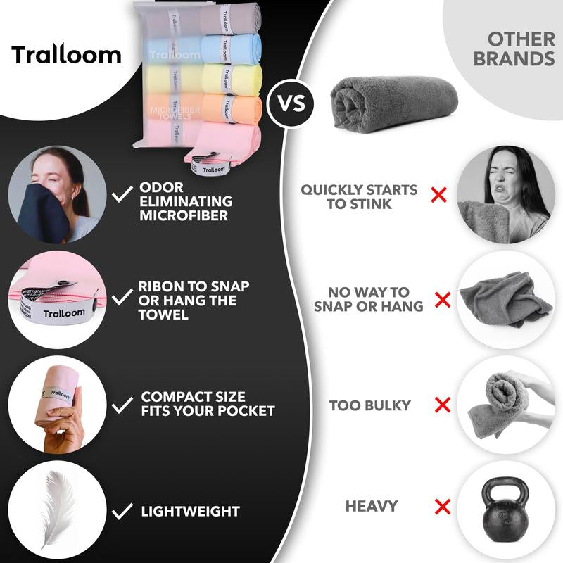 5 pc Microfiber Workout Towels - Quick Dry, Highly Absorbing, Odor-Free, for Women & Men