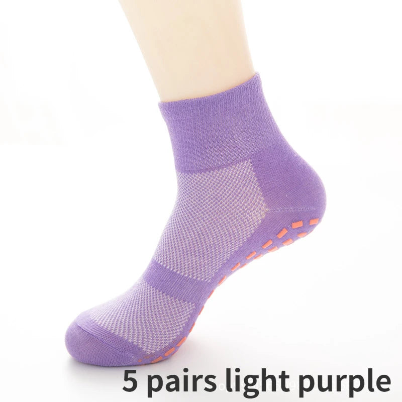 Socks Skid Non-Slip Non Sticky 5Pairs Grip Trampoline Socks Fit for Yoga Pilates Hospital Socks Men/Women/Kids