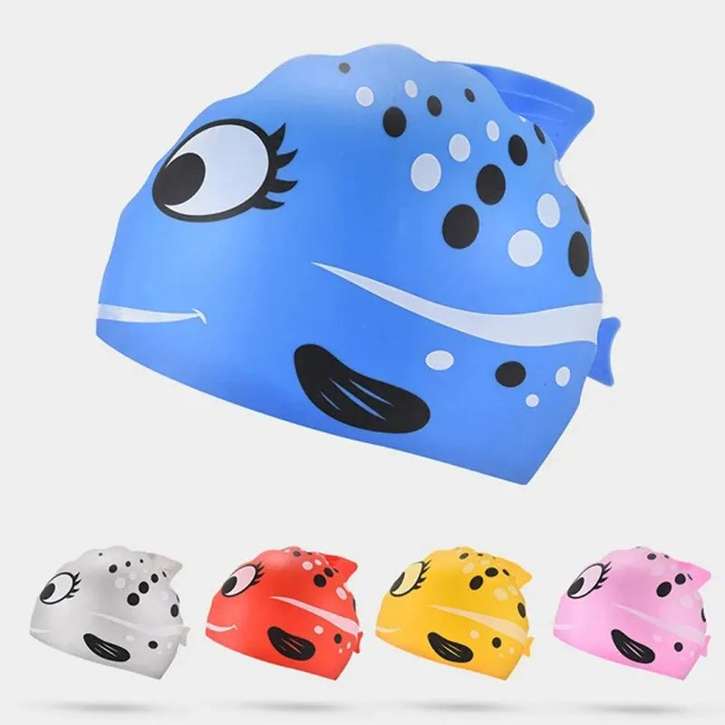 New Children Silicone Waterproof Fashion Cartoon Spot Fish Swimming Cap