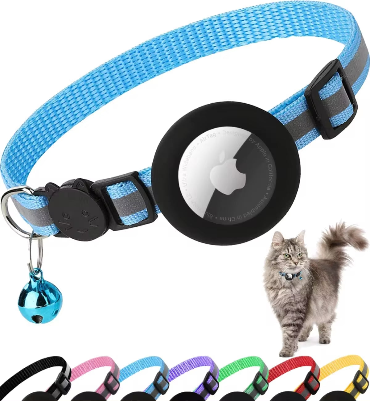 Reflective Kitten Collar with Apple Air Tag Holder and Bell for Cats, 0.4 Inches