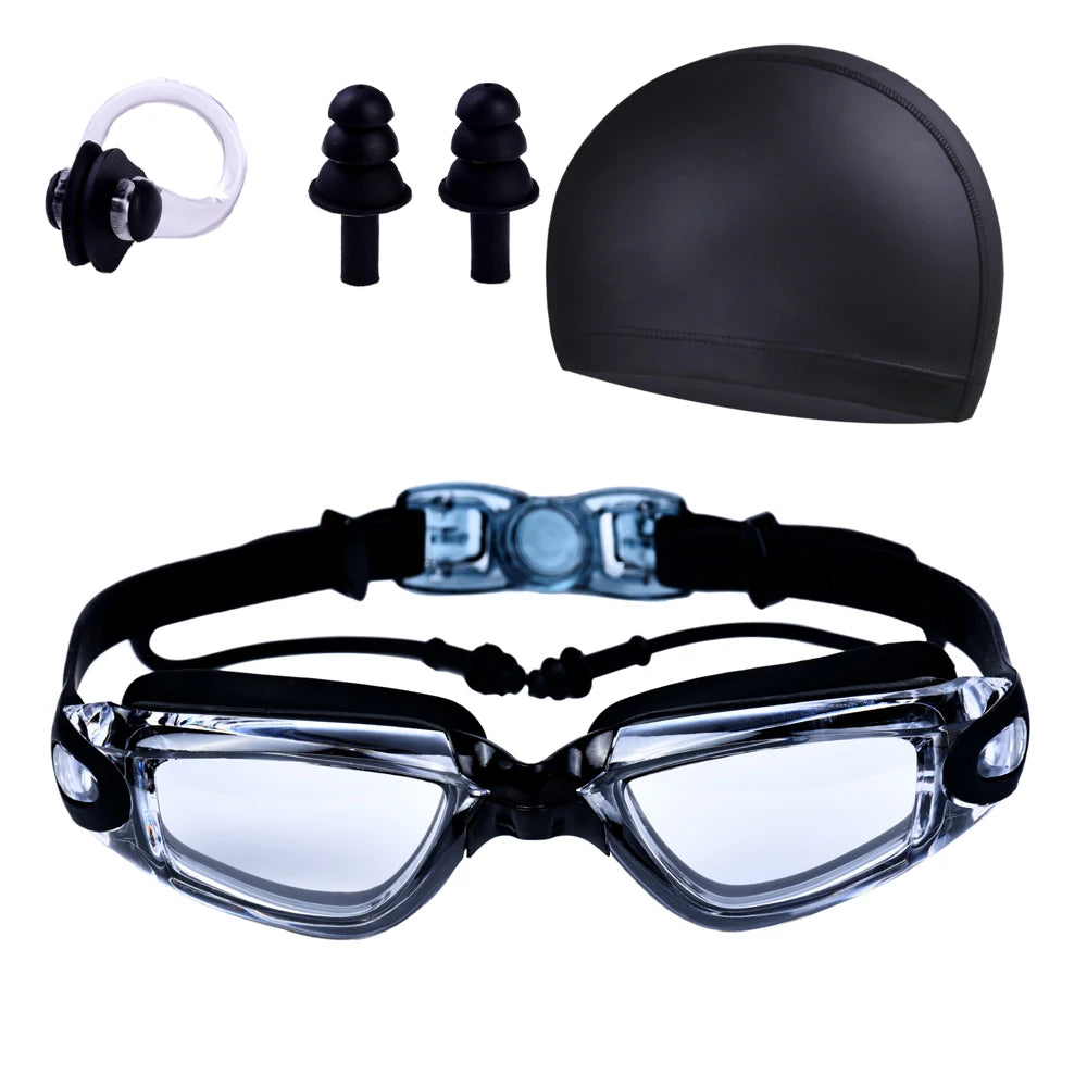 Adult Swimming Goggles Swimming Goggles Waterproof Fog-Proof High-Definition Swimming Goggles/Cap/Ear plugs and Nose Clip