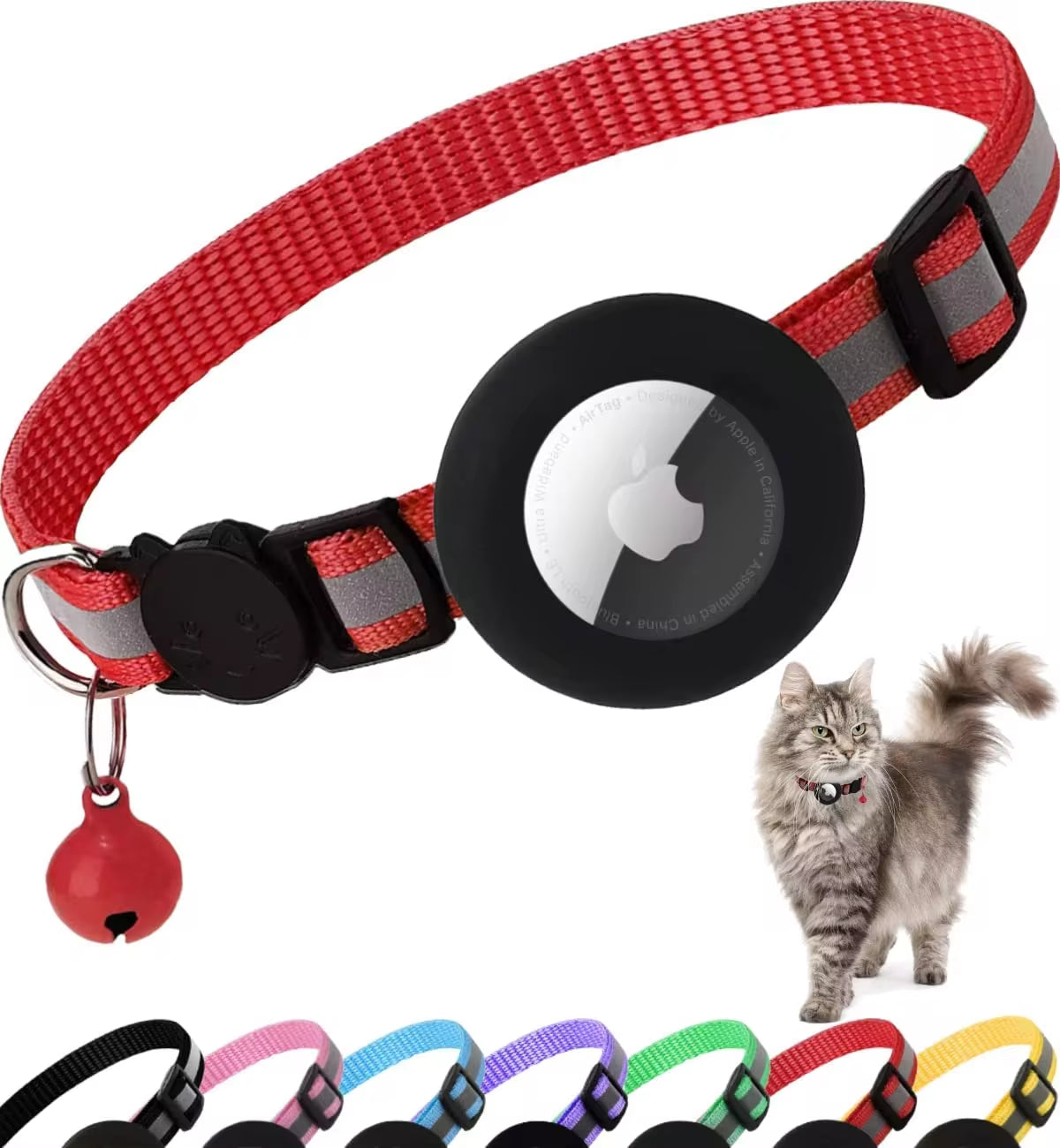 Reflective Kitten Collar with Apple Air Tag Holder and Bell for Cats, 0.4 Inches