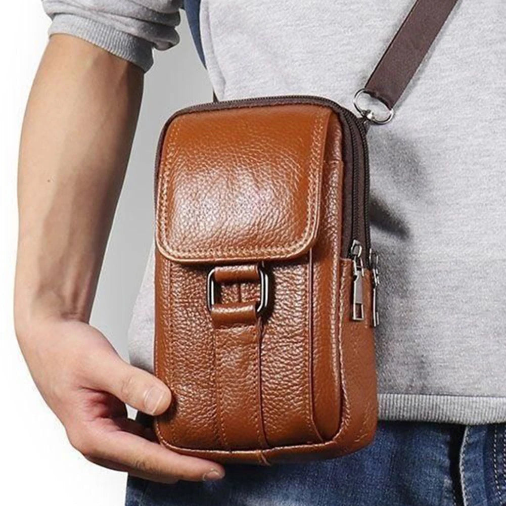 Men Leather Pouch Pocket Small Wallet -Travel Waist Bag Multi-Pockets