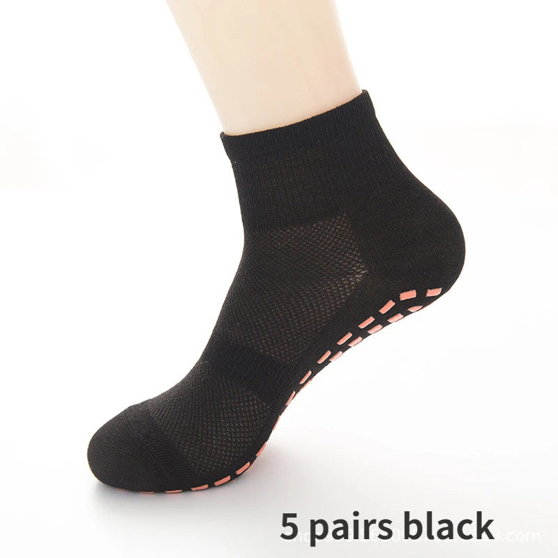 Socks Skid Non-Slip Non Sticky 5Pairs Grip Trampoline Socks Fit for Yoga Pilates Hospital Socks Men/Women/Kids