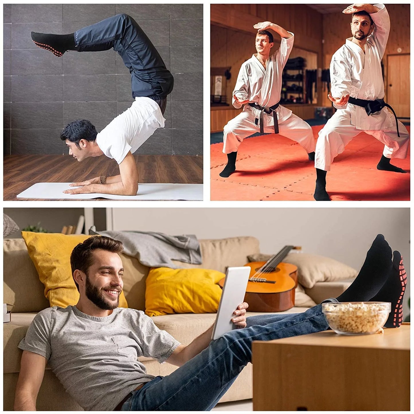Socks Skid Non-Slip Non Sticky 5Pairs Grip Trampoline Socks Fit for Yoga Pilates Hospital Socks Men/Women/Kids