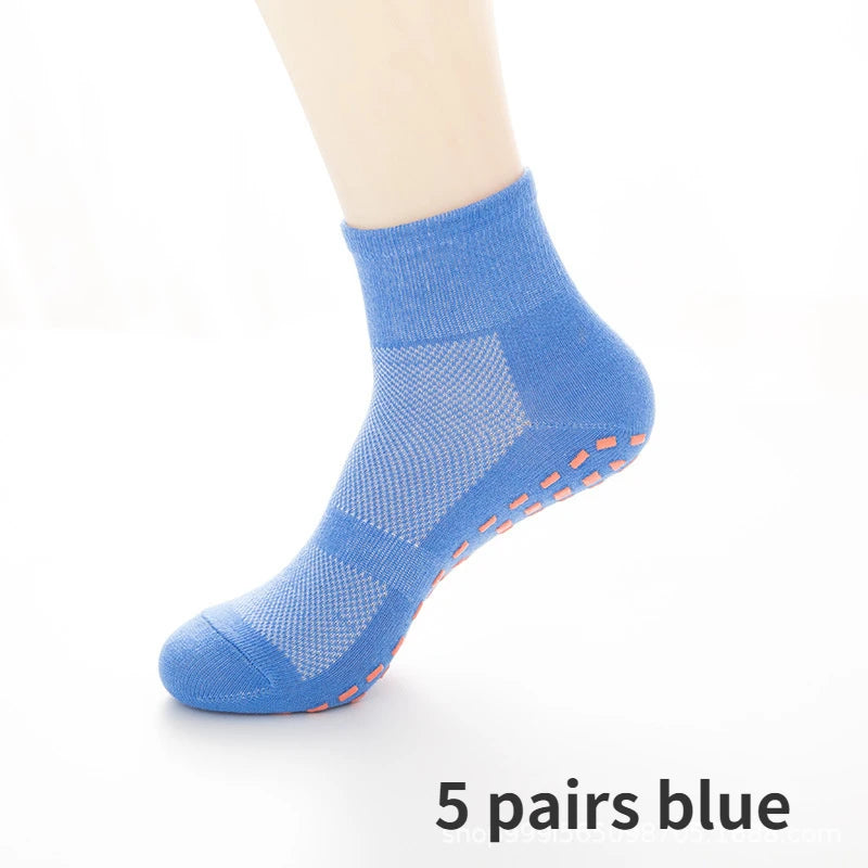 Socks Skid Non-Slip Non Sticky 5Pairs Grip Trampoline Socks Fit for Yoga Pilates Hospital Socks Men/Women/Kids