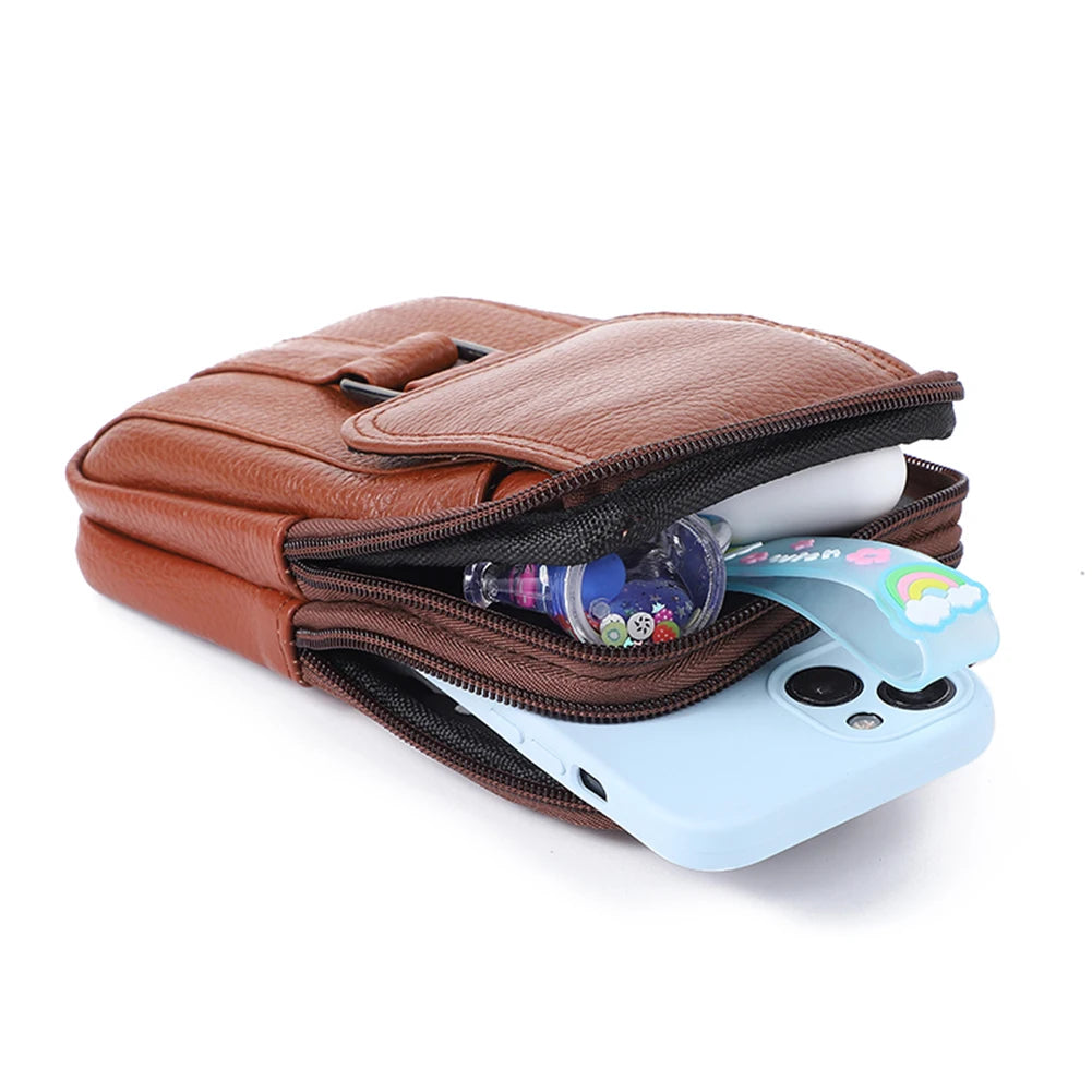 Men Leather Pouch Pocket Small Wallet -Travel Waist Bag Multi-Pockets
