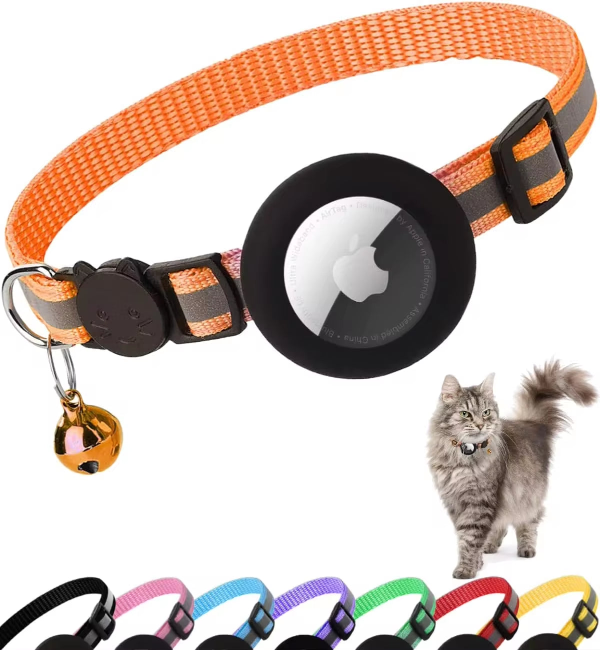 Reflective Kitten Collar with Apple Air Tag Holder and Bell for Cats, 0.4 Inches