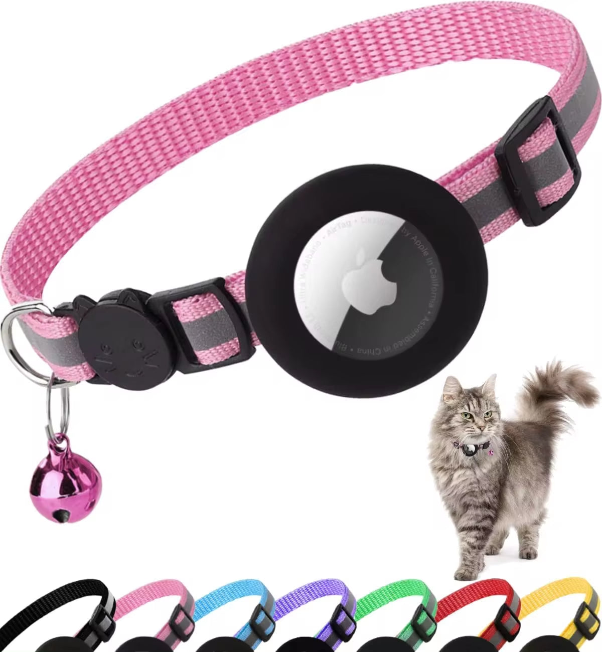 Reflective Kitten Collar with Apple Air Tag Holder and Bell for Cats, 0.4 Inches