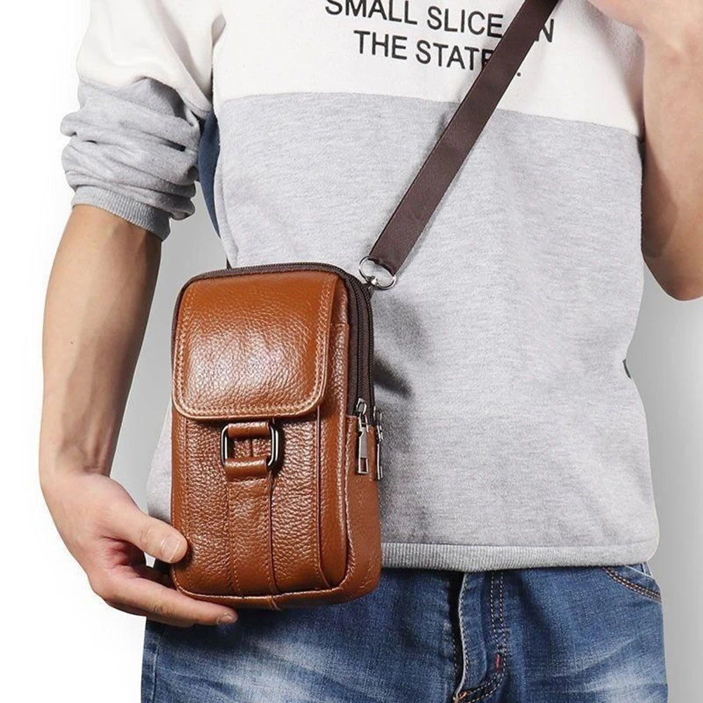 Men Leather Pouch Pocket Small Wallet -Travel Waist Bag Multi-Pockets