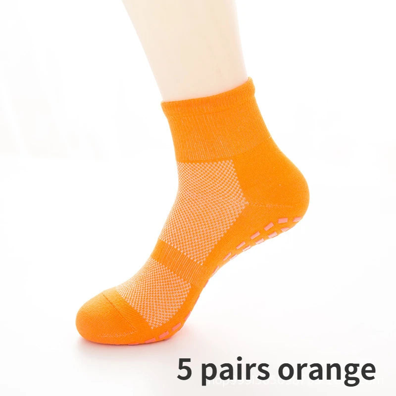 Socks Skid Non-Slip Non Sticky 5Pairs Grip Trampoline Socks Fit for Yoga Pilates Hospital Socks Men/Women/Kids