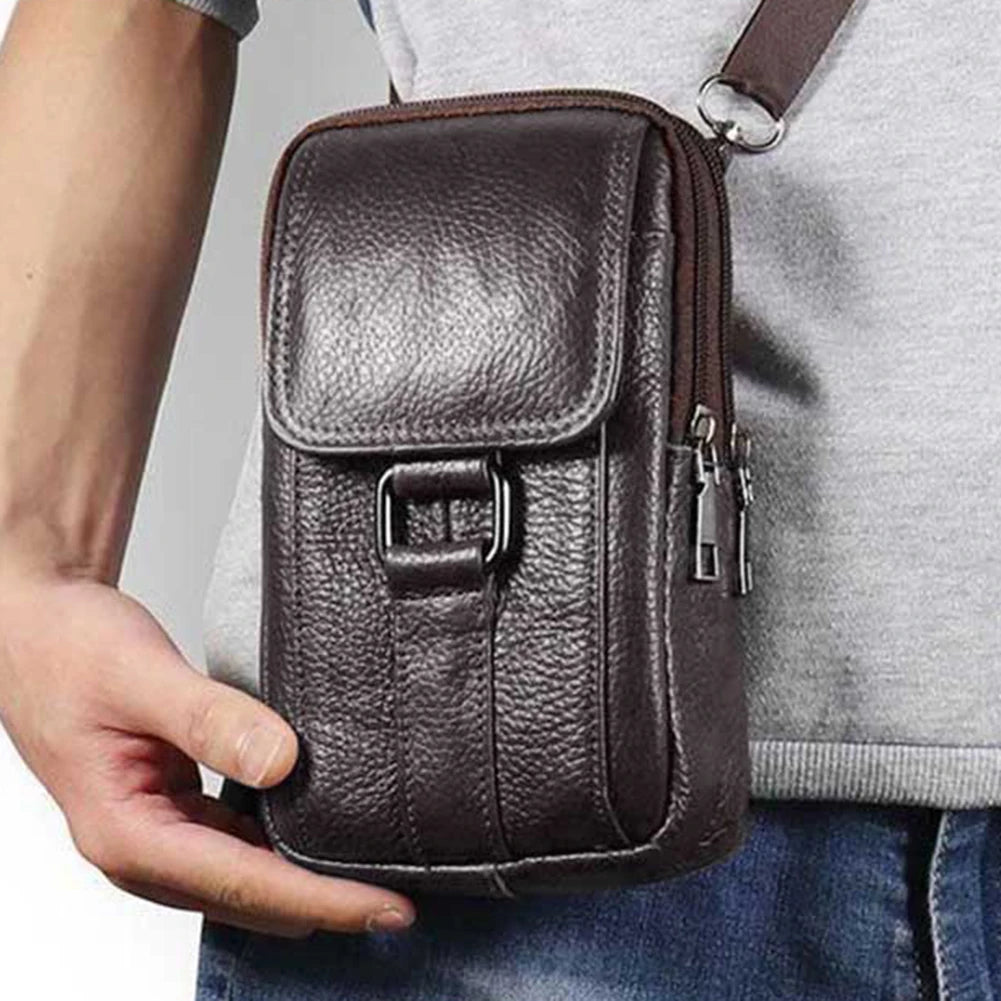 Men Leather Pouch Pocket Small Wallet -Travel Waist Bag Multi-Pockets