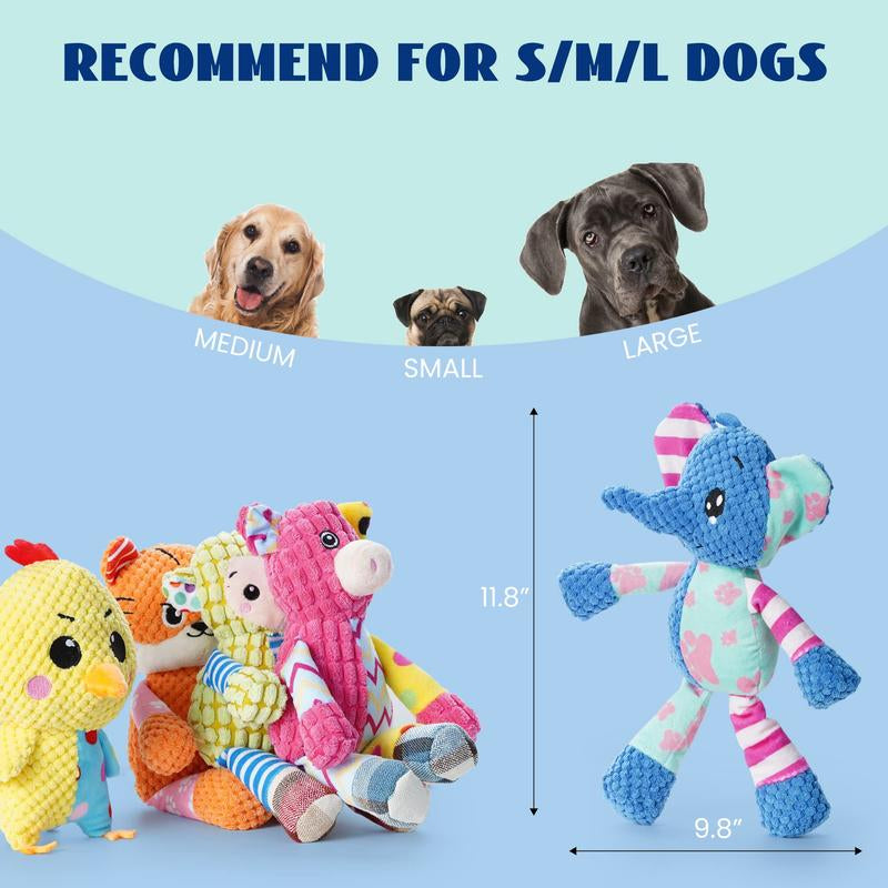 5 PCS Patchwork Fabric Plush Dog Toys - Durable and Soft Toys for Small Medium Dog