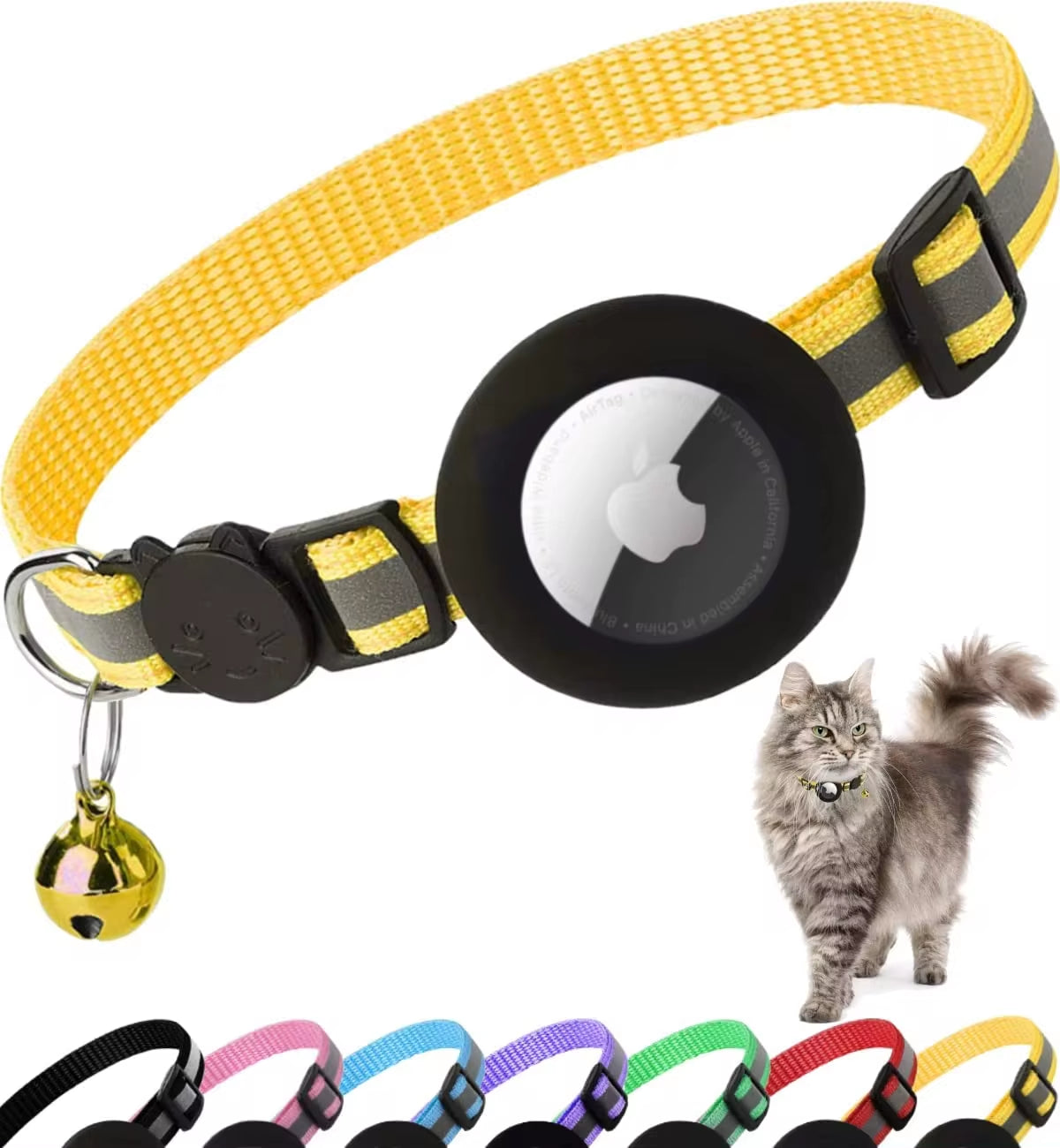 Reflective Kitten Collar with Apple Air Tag Holder and Bell for Cats, 0.4 Inches