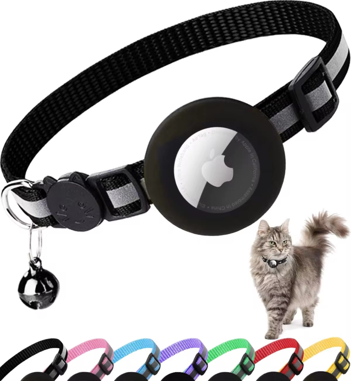 Reflective Kitten Collar with Apple Air Tag Holder and Bell for Cats, 0.4 Inches