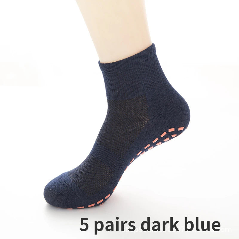 Socks Skid Non-Slip Non Sticky 5Pairs Grip Trampoline Socks Fit for Yoga Pilates Hospital Socks Men/Women/Kids