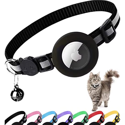 Reflective Kitten Collar with Apple Air Tag Holder and Bell for Cats, 0.4 Inches