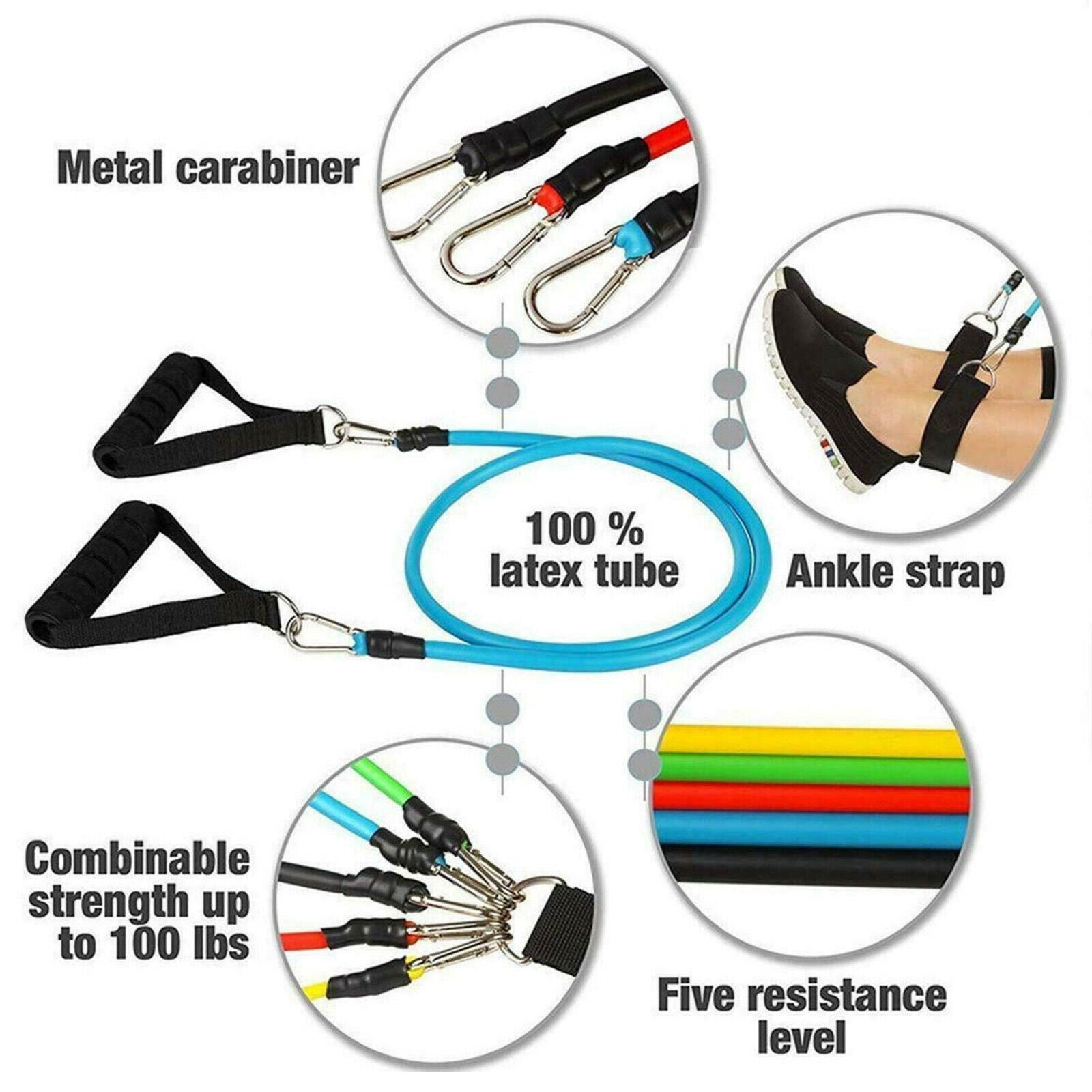 12PCS SET RESISTANCE BANDS WORKOUT EXERCISE CROSSFIT FITNESS YOGA TRAINING