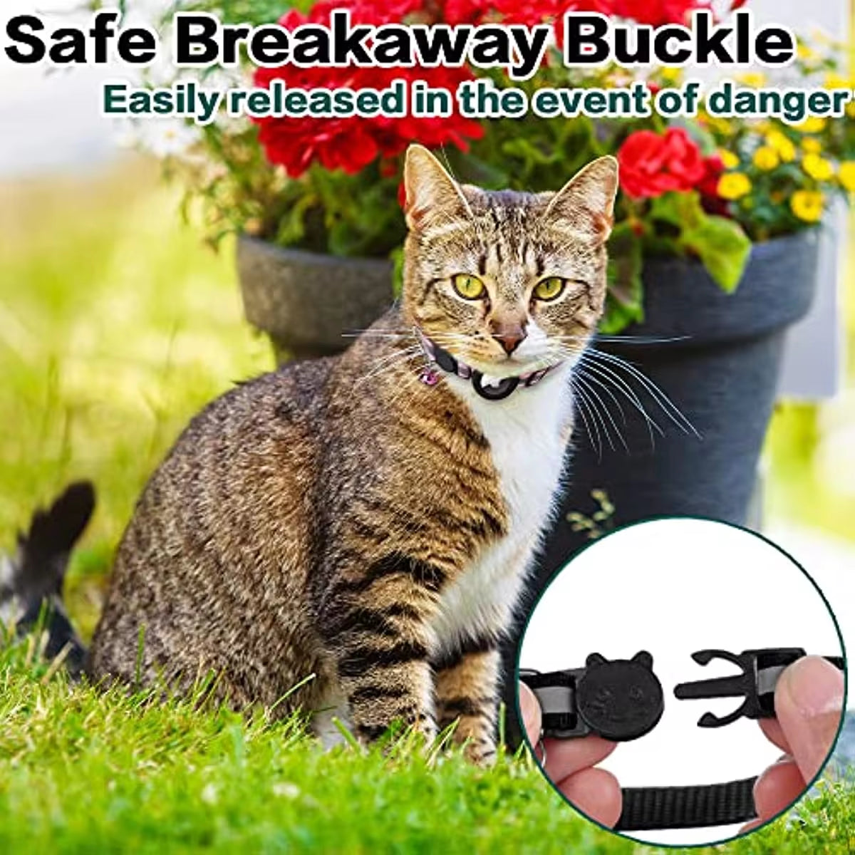 Reflective Kitten Collar with Apple Air Tag Holder and Bell for Cats, 0.4 Inches