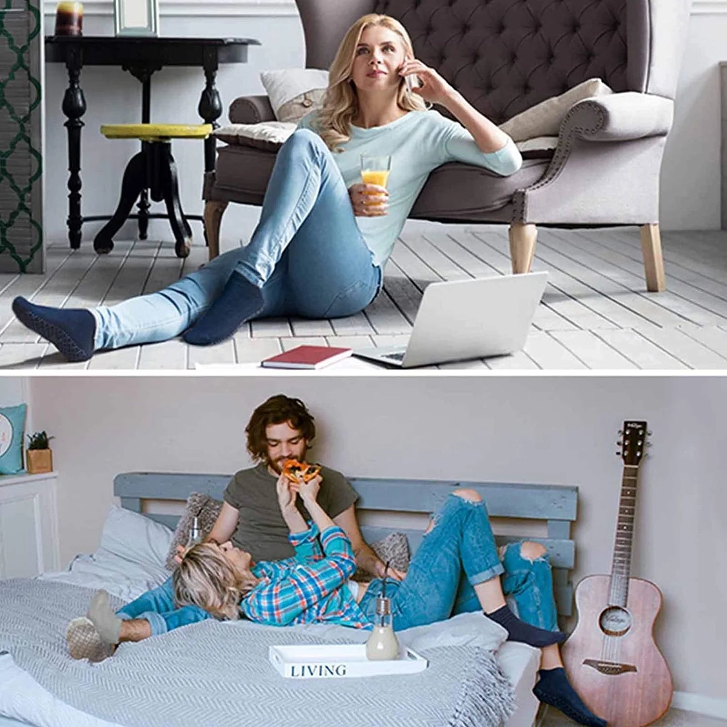 Socks Skid Non-Slip Non Sticky 5Pairs Grip Trampoline Socks Fit for Yoga Pilates Hospital Socks Men/Women/Kids