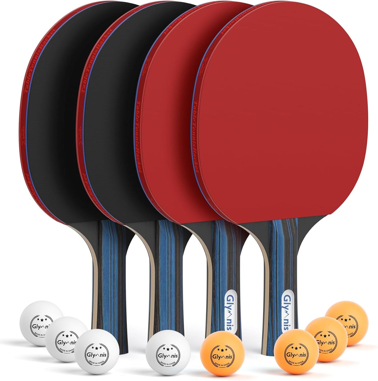 Table Tennis Set Portable Ping Pong Set with 4 Premium Table Tennis Paddles, 8 Professional Game Balls and Portable Storage Bag