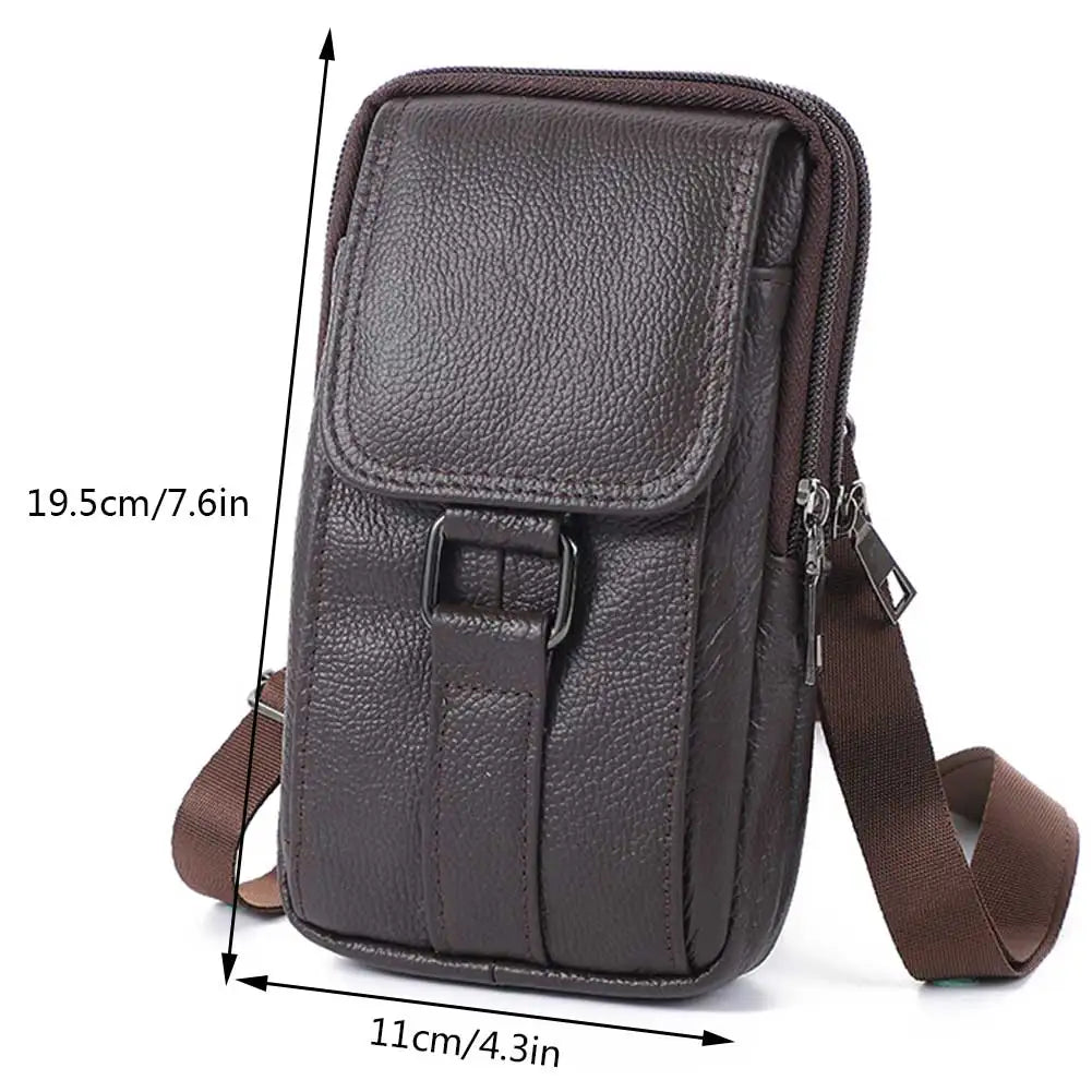 Men Leather Pouch Pocket Small Wallet -Travel Waist Bag Multi-Pockets