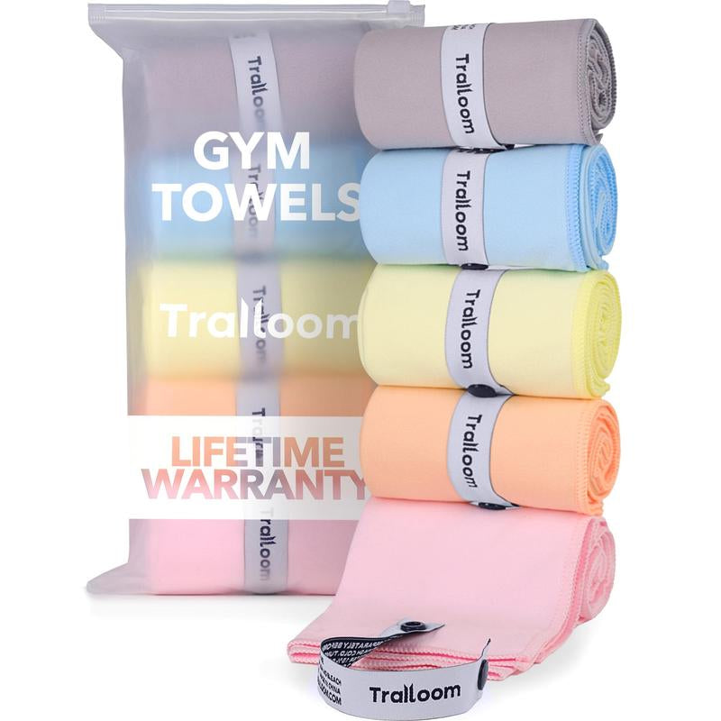 5 pc Microfiber Workout Towels - Quick Dry, Highly Absorbing, Odor-Free, for Women & Men