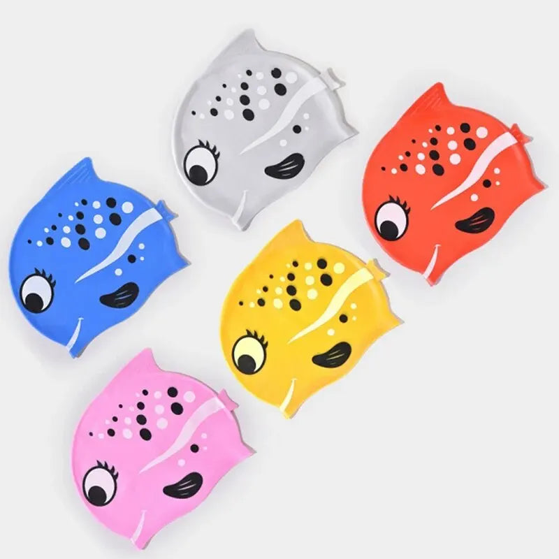 New Children Silicone Waterproof Fashion Cartoon Spot Fish Swimming Cap