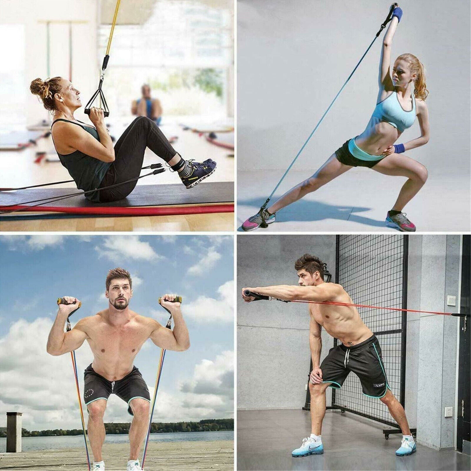 12PCS SET RESISTANCE BANDS WORKOUT EXERCISE CROSSFIT FITNESS YOGA TRAINING