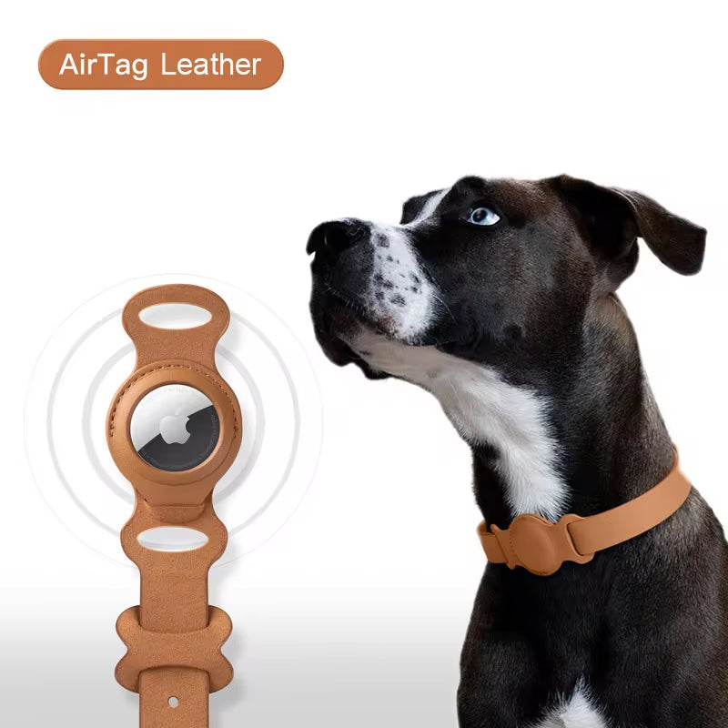 New Leather Pet Adjustable Collar for Apple Airtag Location Tracker Dog Cat Anti-Lost Airtag Case 